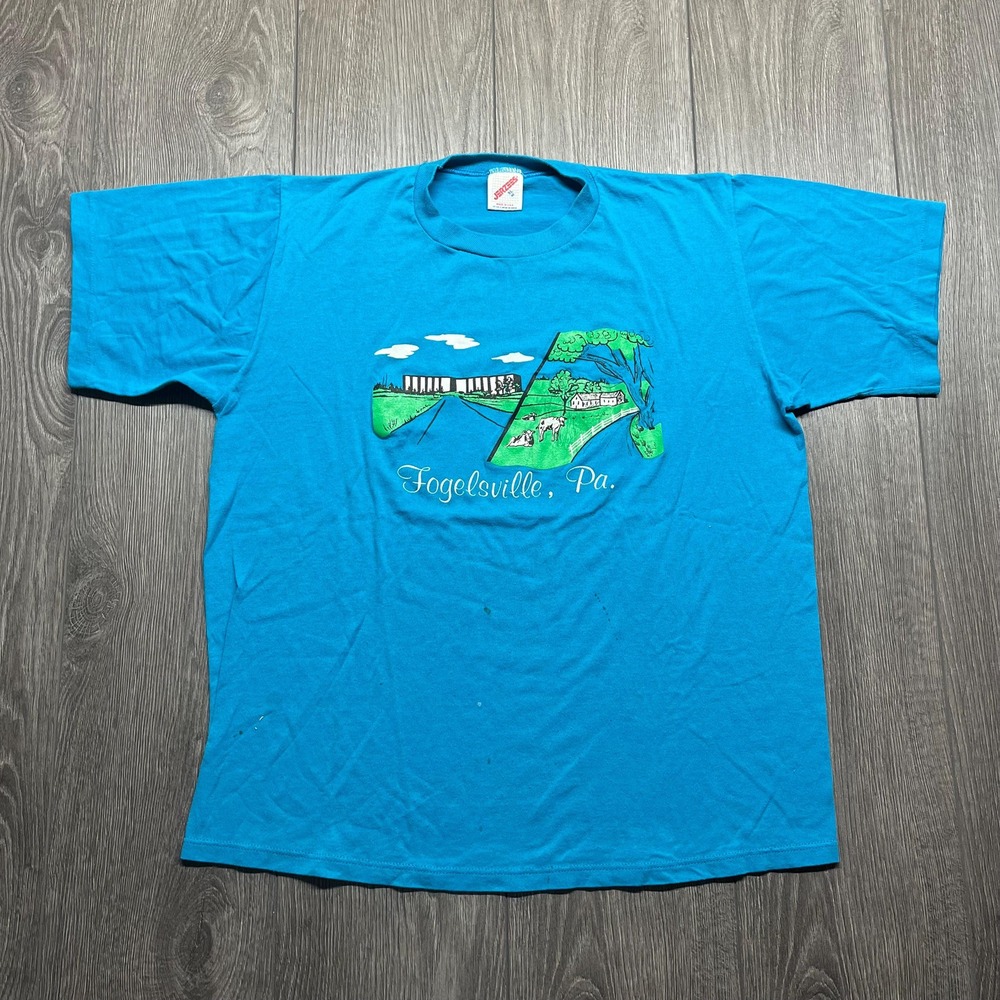 Vintage Fogelsville Pennsylvania 1990s T Shirt Farm Farm T Shirt Large Blue